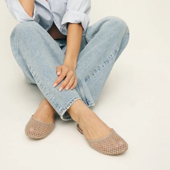 Reformation Melly Flat Mesh Jelly Mule in Fawn Rhinestone Mesh Size 8 / 7.5 - Picture 1 of 16
